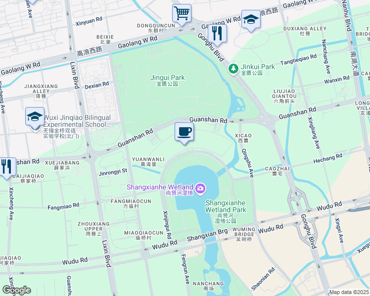 map of restaurants, bars, coffee shops, grocery stores, and more near in Wuxi