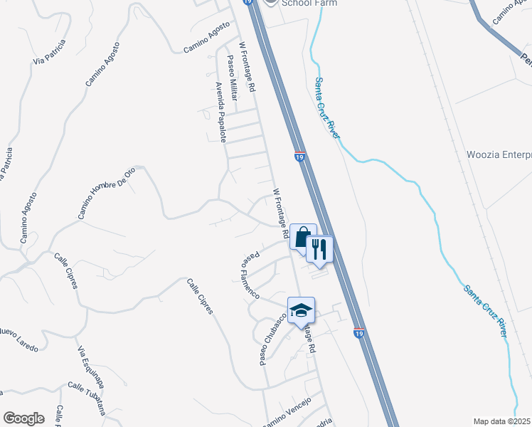 map of restaurants, bars, coffee shops, grocery stores, and more near 1284 West Frontage Road in Rio Rico