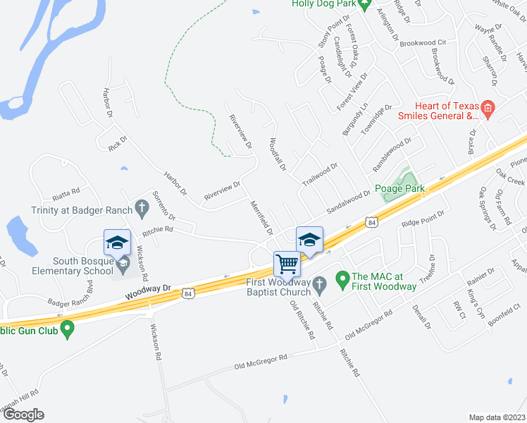 map of restaurants, bars, coffee shops, grocery stores, and more near 308 Westlane Circle in Woodway