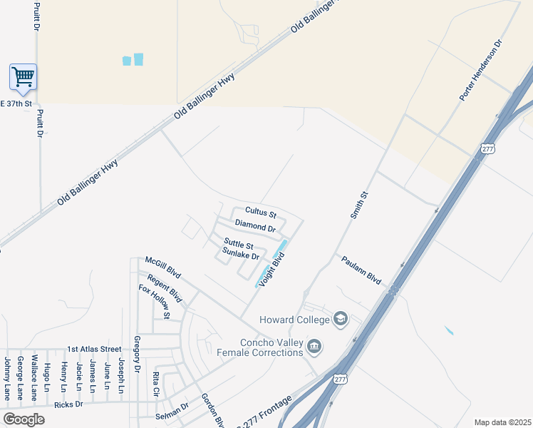 map of restaurants, bars, coffee shops, grocery stores, and more near Diamond Dr in San Angelo