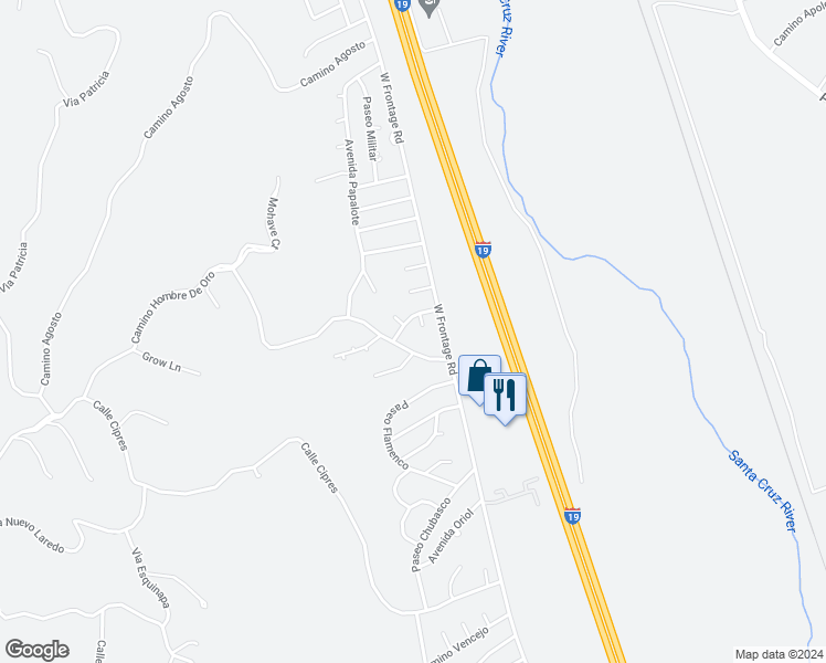 map of restaurants, bars, coffee shops, grocery stores, and more near 425 Camino Hombre De Oro in Rio Rico