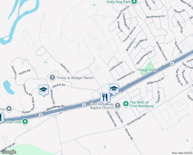map of restaurants, bars, coffee shops, grocery stores, and more near 304 Westlane Circle in Woodway