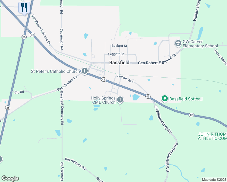 map of restaurants, bars, coffee shops, grocery stores, and more near Washington Avenue in Bassfield