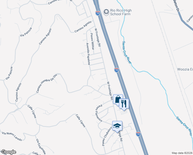map of restaurants, bars, coffee shops, grocery stores, and more near 1299 Imuris Court in Rio Rico