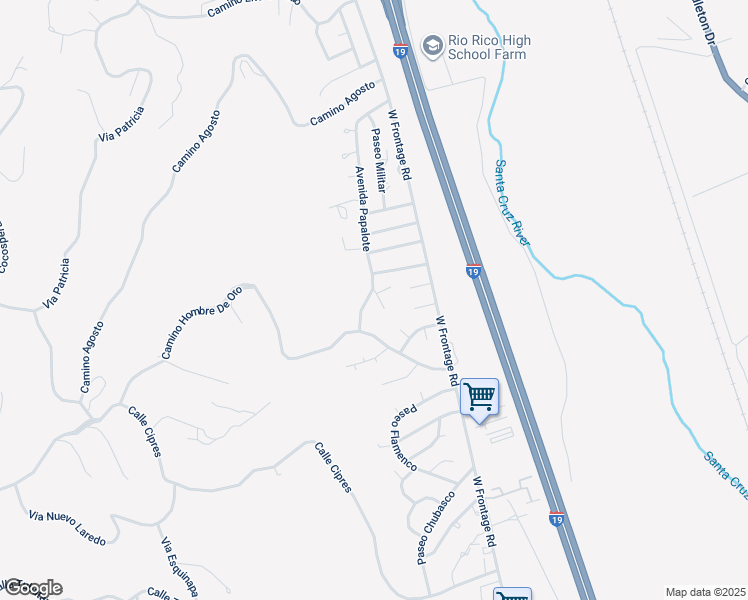 map of restaurants, bars, coffee shops, grocery stores, and more near 515 Avenida Papalote in Rio Rico