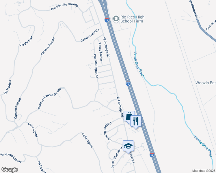 map of restaurants, bars, coffee shops, grocery stores, and more near 424 Jojoba Court in Rio Rico