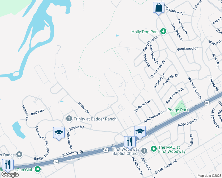 map of restaurants, bars, coffee shops, grocery stores, and more near 409 Riverview Drive in Woodway