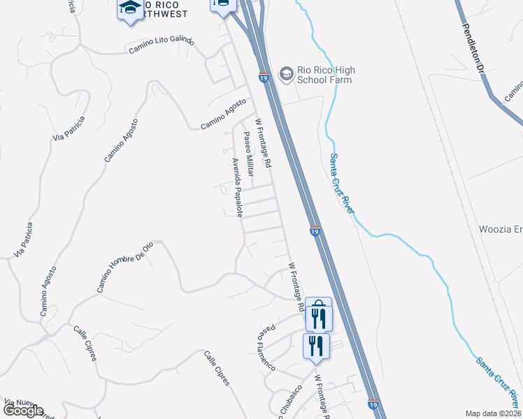 map of restaurants, bars, coffee shops, grocery stores, and more near 400-498 Sendero Loro in Rio Rico