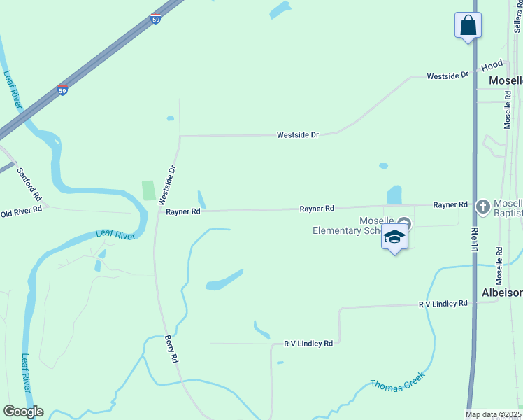 map of restaurants, bars, coffee shops, grocery stores, and more near Rayner Road in Jones County