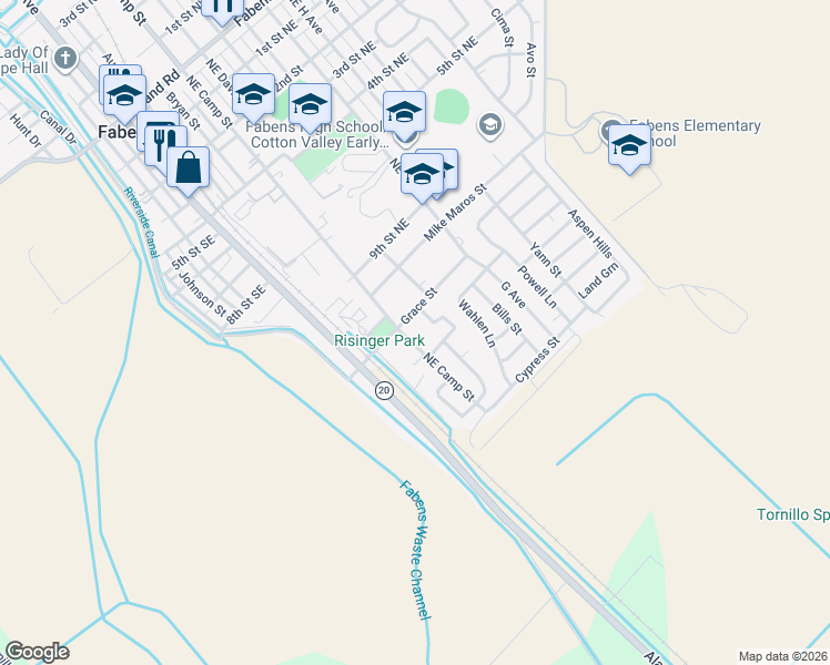map of restaurants, bars, coffee shops, grocery stores, and more near 1213 East Camp Street in Fabens