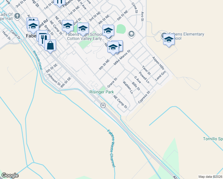 map of restaurants, bars, coffee shops, grocery stores, and more near 1213 East Camp Street in Fabens