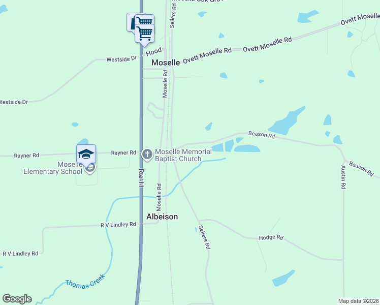 map of restaurants, bars, coffee shops, grocery stores, and more near 44 Beason Road in Moselle