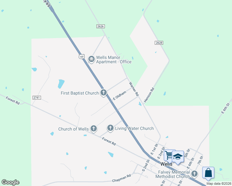 map of restaurants, bars, coffee shops, grocery stores, and more near 47 East Oldham in Wells