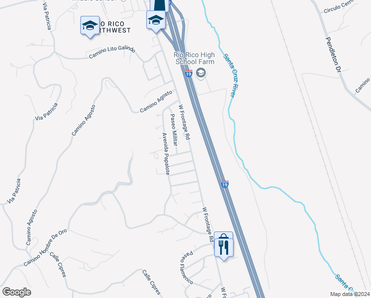 map of restaurants, bars, coffee shops, grocery stores, and more near 450 Via Lechuza in Rio Rico