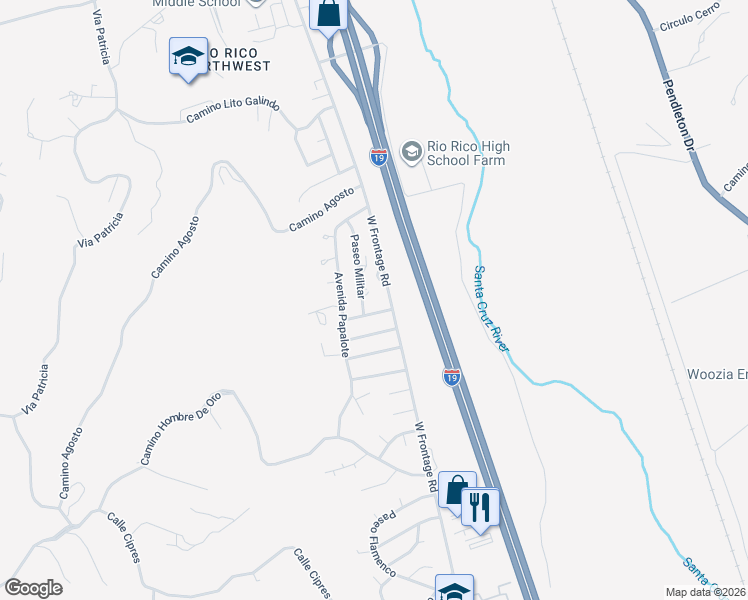 map of restaurants, bars, coffee shops, grocery stores, and more near 450 Via Lechuza in Rio Rico