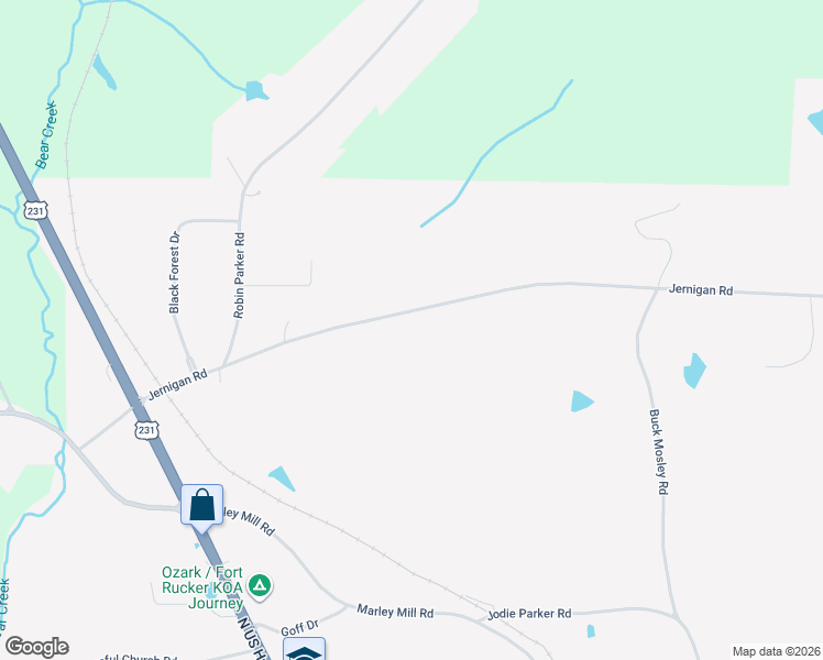 map of restaurants, bars, coffee shops, grocery stores, and more near 2331 Jernigan Road in Ozark