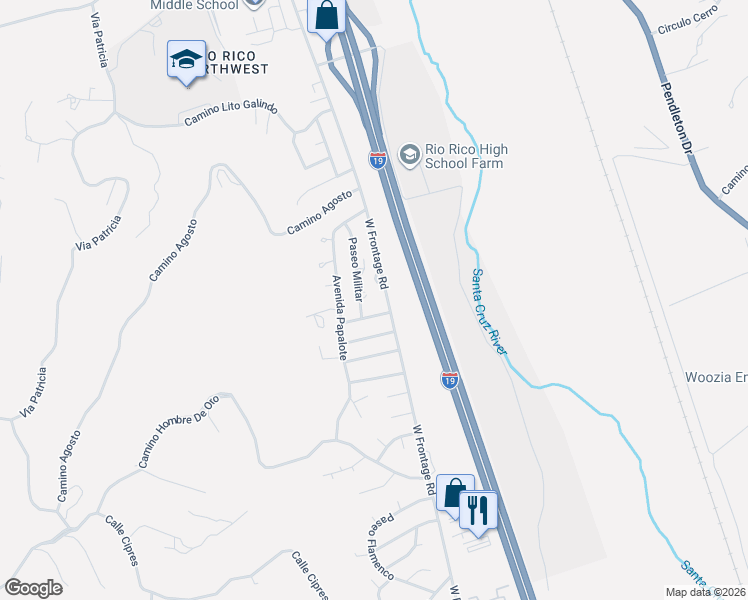 map of restaurants, bars, coffee shops, grocery stores, and more near 450 Via Lechuza in Rio Rico