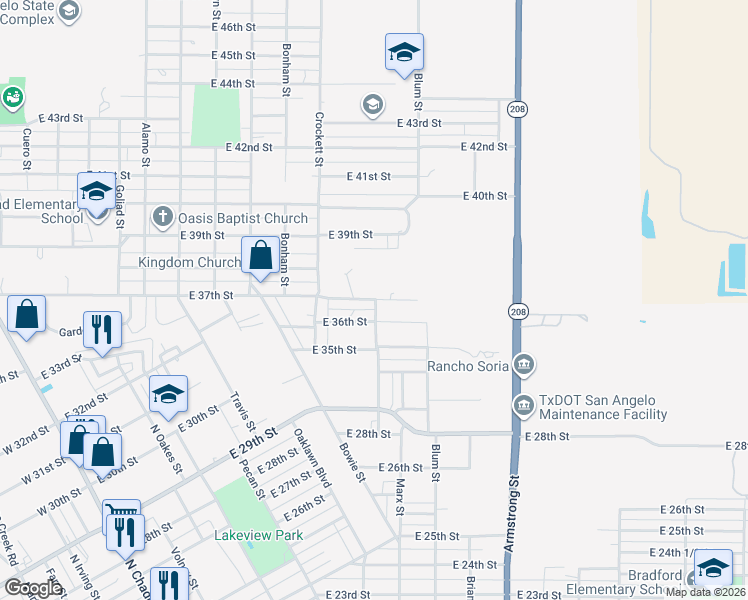map of restaurants, bars, coffee shops, grocery stores, and more near 899 E 37th St in San Angelo
