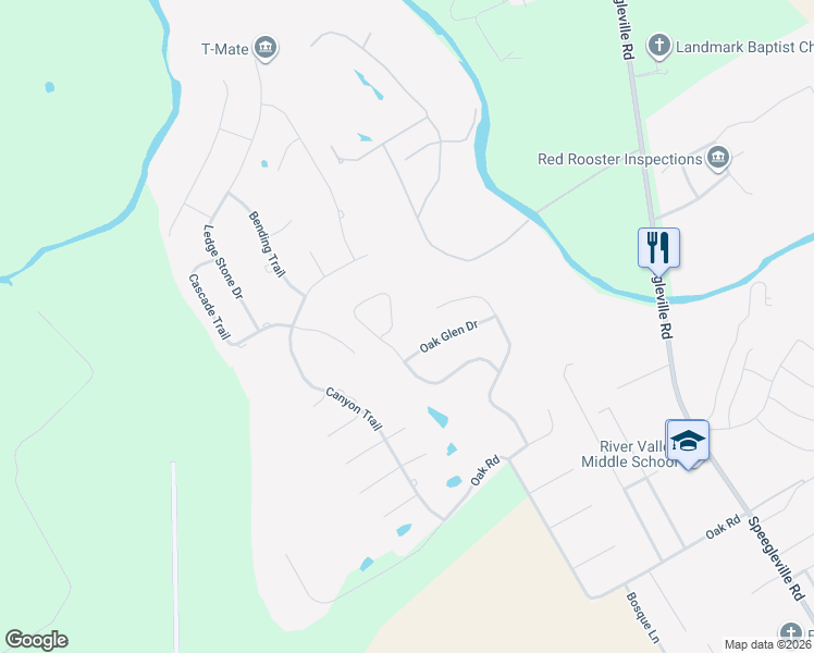 map of restaurants, bars, coffee shops, grocery stores, and more near 3111 Rockbridge Road in McGregor