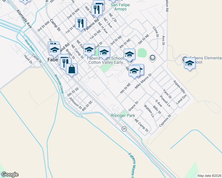 map of restaurants, bars, coffee shops, grocery stores, and more near 913 Northeast Camp Street in Fabens