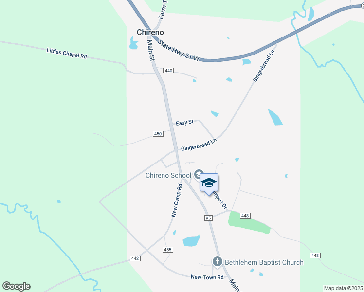 map of restaurants, bars, coffee shops, grocery stores, and more near 314 Gingerbread Lane in Chireno