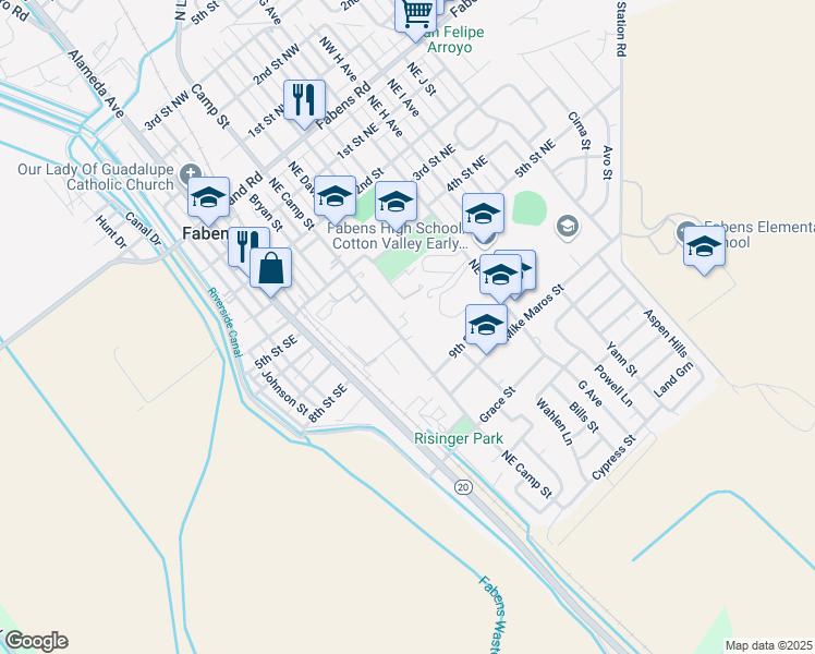 map of restaurants, bars, coffee shops, grocery stores, and more near 913 Northeast Camp Street in Fabens