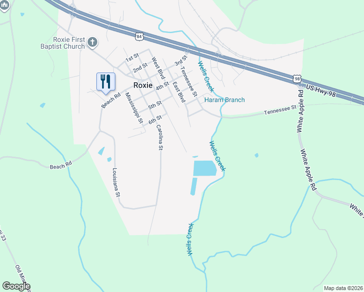 map of restaurants, bars, coffee shops, grocery stores, and more near Alabama Street in Roxie