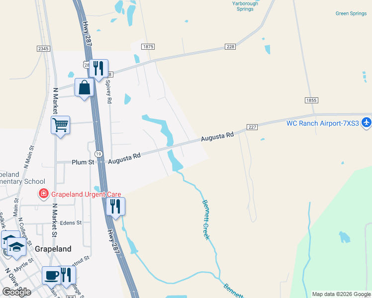 map of restaurants, bars, coffee shops, grocery stores, and more near 710 Farm to Market 227 in Grapeland