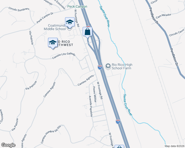 map of restaurants, bars, coffee shops, grocery stores, and more near 422 Camino Agosto in Rio Rico