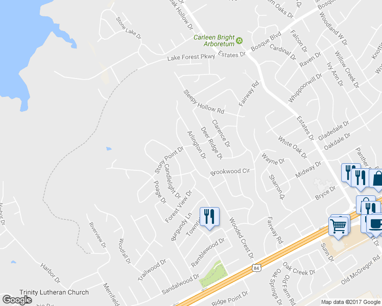 map of restaurants, bars, coffee shops, grocery stores, and more near 719 Wooded Crest Drive in Waco