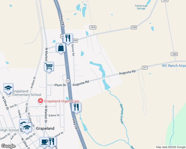 map of restaurants, bars, coffee shops, grocery stores, and more near 703 El Lago Drive in Grapeland