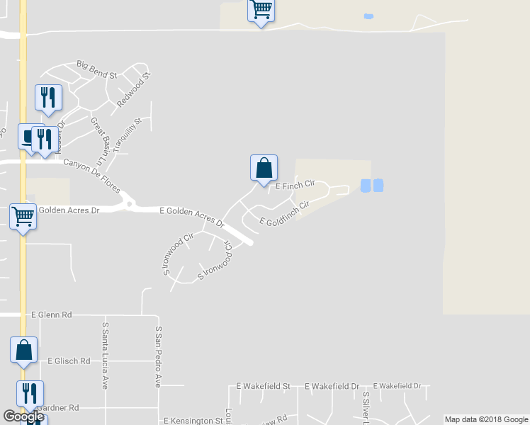 map of restaurants, bars, coffee shops, grocery stores, and more near 3731 South Inca Dove Place in Sierra Vista