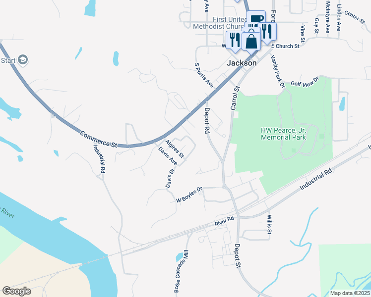 map of restaurants, bars, coffee shops, grocery stores, and more near 155 Echo Ridge Drive in Jackson