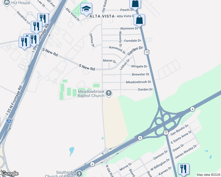 map of restaurants, bars, coffee shops, grocery stores, and more near 147 Darden Drive in Robinson