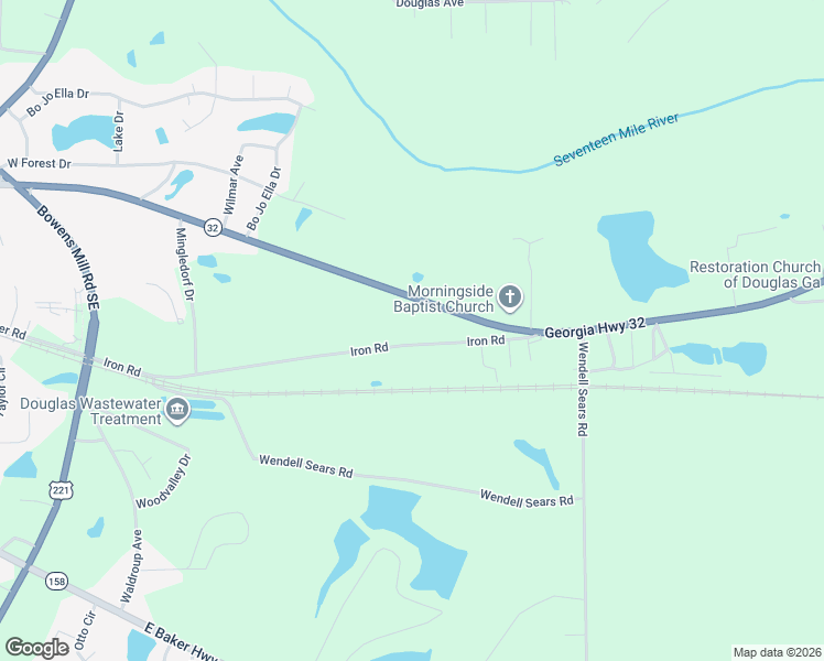 map of restaurants, bars, coffee shops, grocery stores, and more near 1223 Iron Road in Douglas