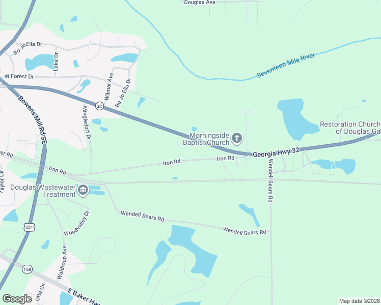 map of restaurants, bars, coffee shops, grocery stores, and more near 1223 Iron Road in Douglas