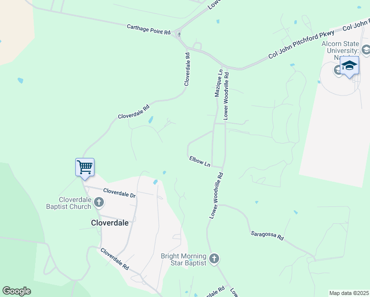 map of restaurants, bars, coffee shops, grocery stores, and more near 20 Elbow Lane in Natchez