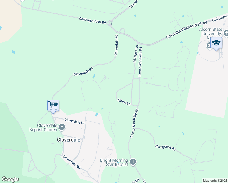 map of restaurants, bars, coffee shops, grocery stores, and more near 20 Elbow Lane in Natchez