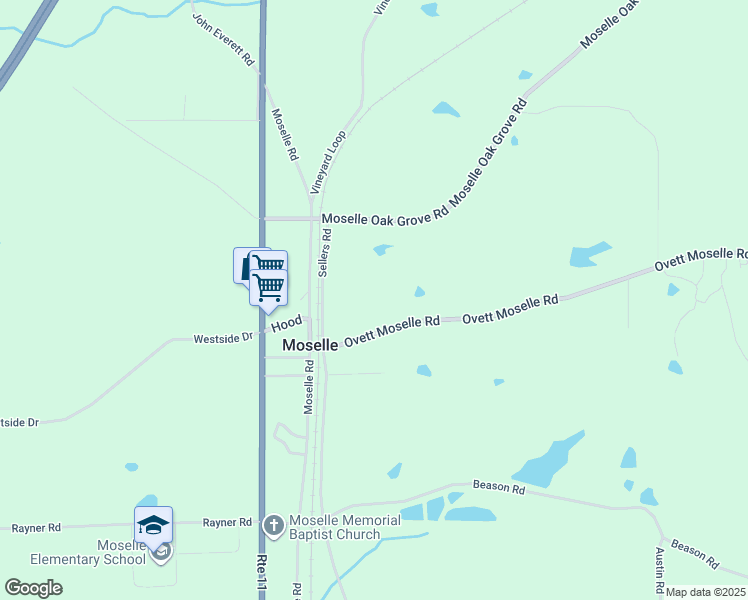 map of restaurants, bars, coffee shops, grocery stores, and more near 37 Ovett Moselle Road in Moselle