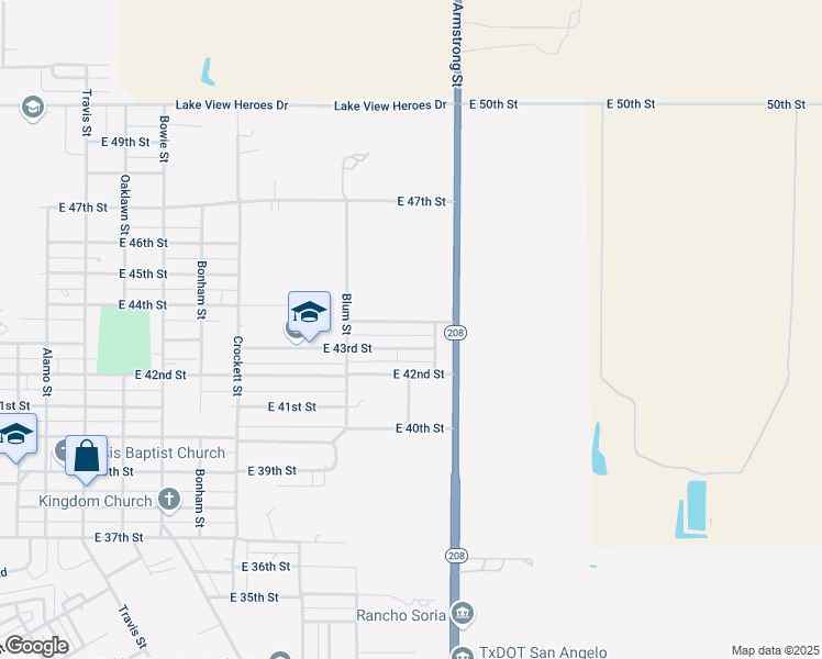 map of restaurants, bars, coffee shops, grocery stores, and more near 1015-1149 E 44th St in San Angelo
