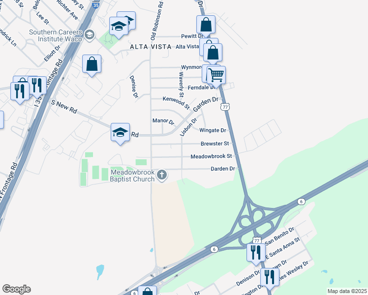 map of restaurants, bars, coffee shops, grocery stores, and more near 132 Brewster Street in Robinson