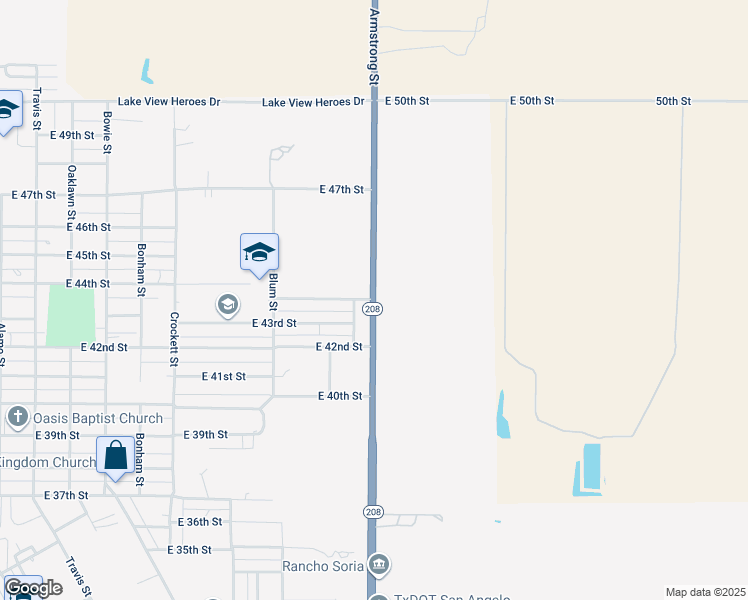 map of restaurants, bars, coffee shops, grocery stores, and more near 1199 E 44th St in San Angelo