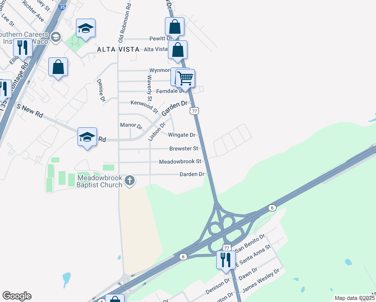 map of restaurants, bars, coffee shops, grocery stores, and more near 108 Brewster Street in Robinson