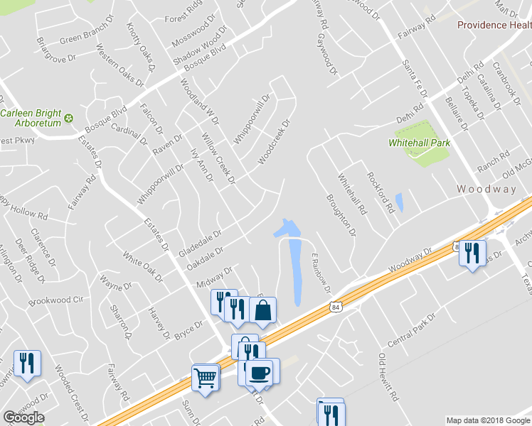 map of restaurants, bars, coffee shops, grocery stores, and more near 8507 Oakdale Drive in Woodway