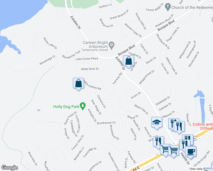 map of restaurants, bars, coffee shops, grocery stores, and more near 9508 Teresa Circle in Woodway