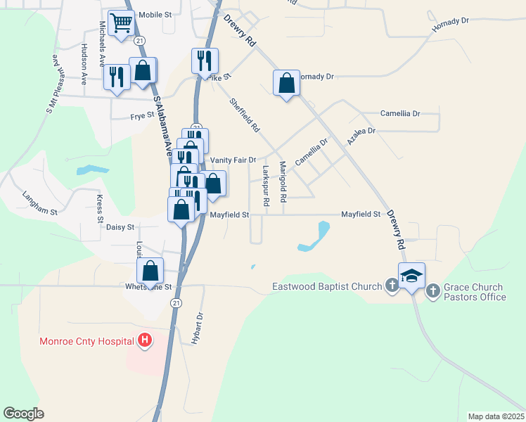map of restaurants, bars, coffee shops, grocery stores, and more near 150 Larkspur Road in Monroeville