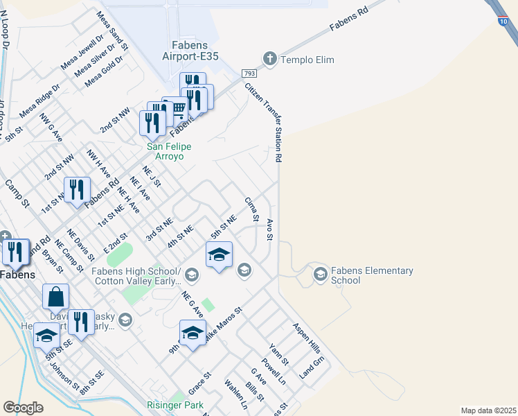 map of restaurants, bars, coffee shops, grocery stores, and more near 629 Avo Street in Fabens