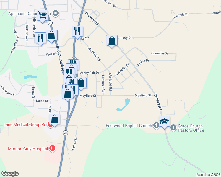 map of restaurants, bars, coffee shops, grocery stores, and more near 1700 Tulip Drive in Monroeville