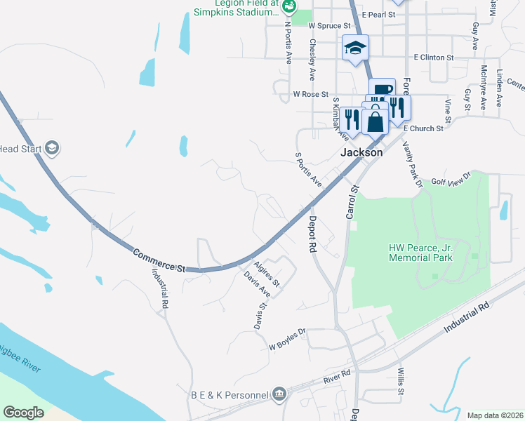 map of restaurants, bars, coffee shops, grocery stores, and more near 112 Cemetery Road in Jackson