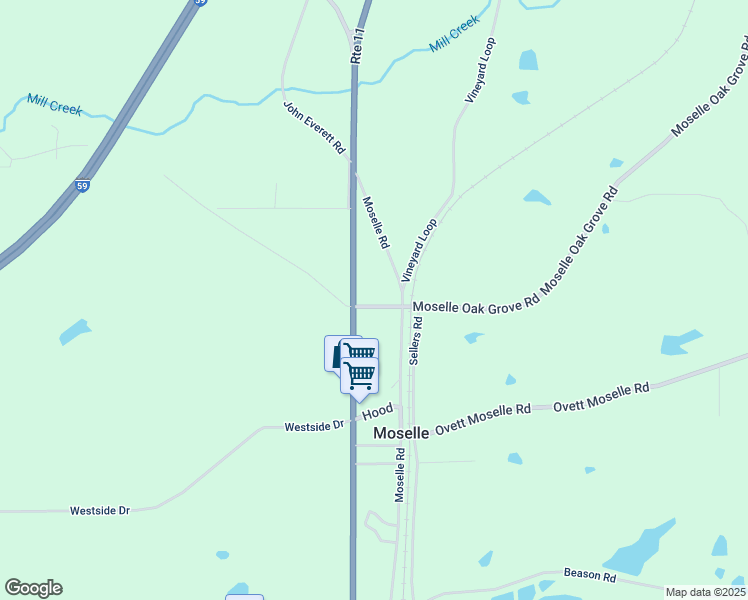 map of restaurants, bars, coffee shops, grocery stores, and more near 1-23 Moselle Oak Grove in Moselle